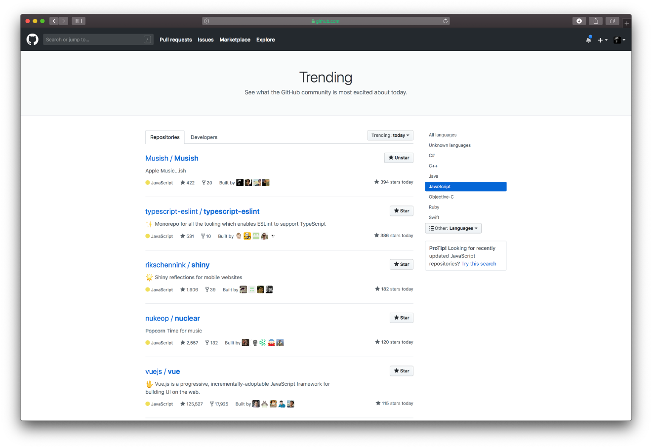 JavaScript trending